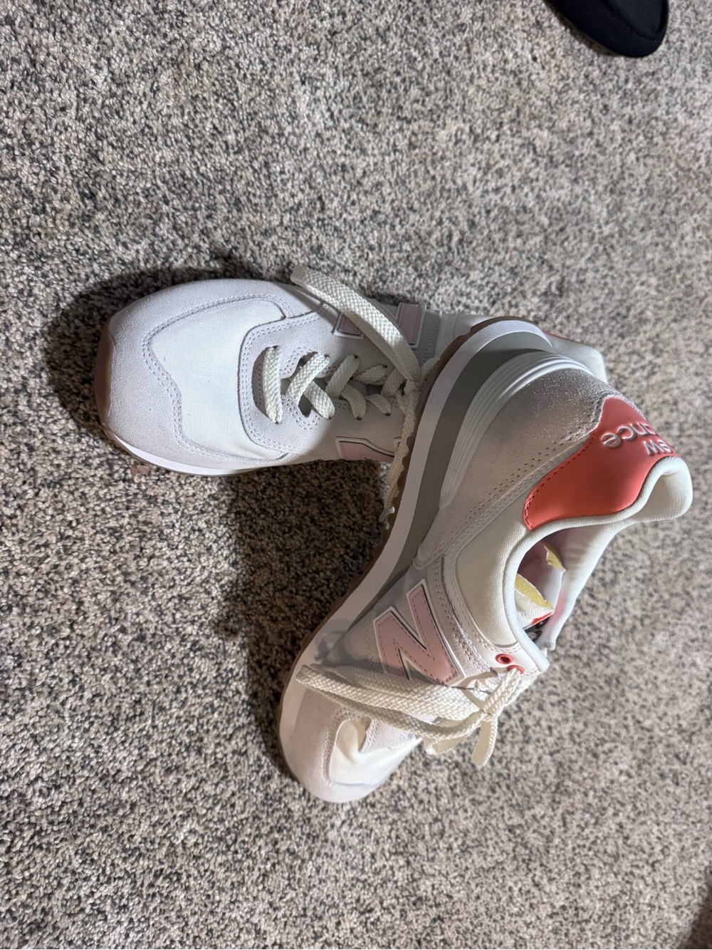 New Balance White and Pink Womens Athletic Sneakers